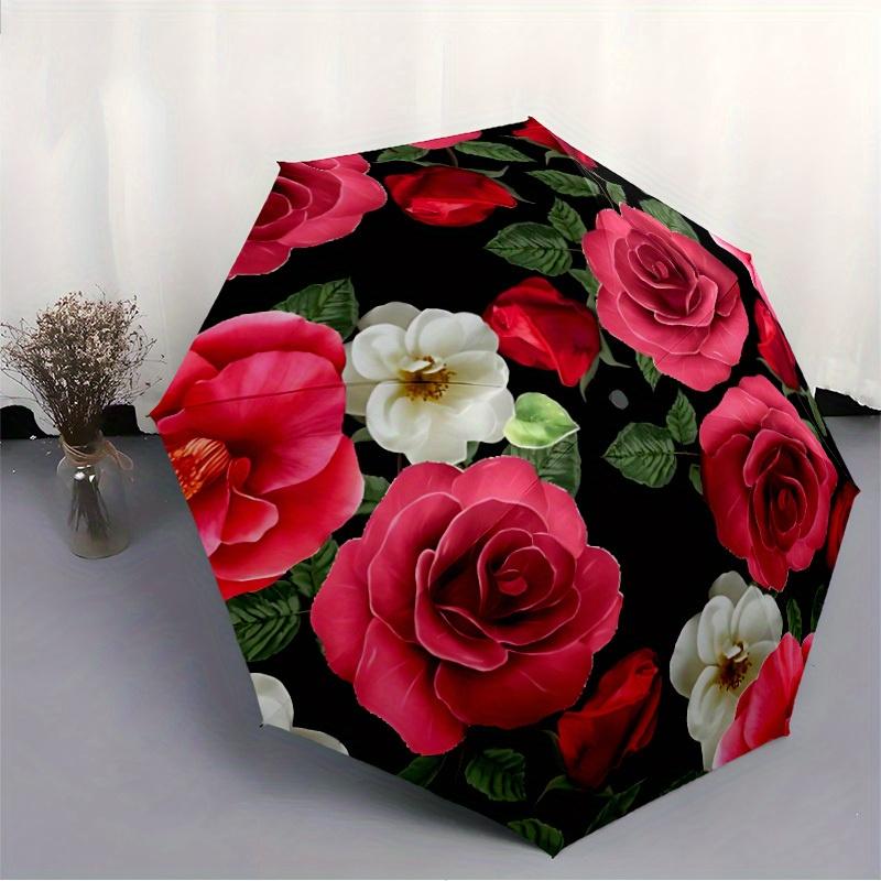 1pc Roses Pattern Automatic Open/close, All-Season Portable Folding Umbrella for Friends, Travel, Everyday, Events Yy250812236