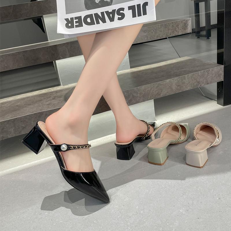 Designer Women Shoes Summer Luxury Rhinestone Women's Pumps Fashion Pointed Toe Mules Plus Size Ladies High Heel Slippers