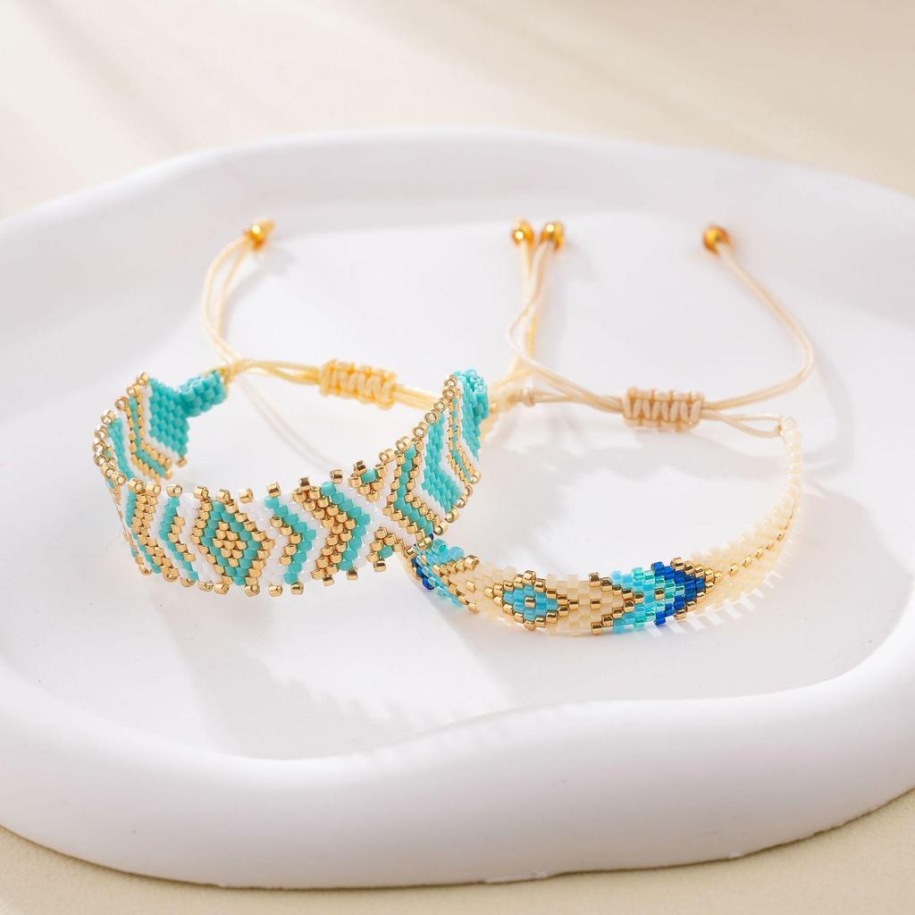 Boheemse etnische stijl rijstkralenarmband handgeweven kralenarmband damesarmband kleur bijpassende geometrische armband
