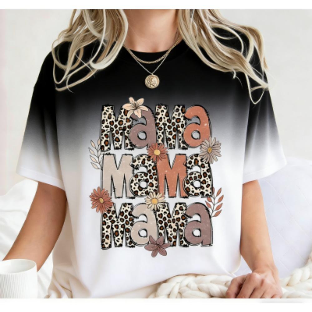 Fashion Funny Leopard Letter Mama Print Kids Short Sleeves T-Shirt Loose Casual Summer Outdoor Street Boy and Girl Tees Tops