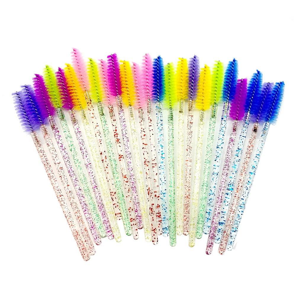 50pcs Pack Crystal Eyelash Makeup Brushes Diamond Handle Mascara Wands Eyelash Extension Tools Eyelash Tube Applicator Spooler, 50pcs Yellow, 50pcs