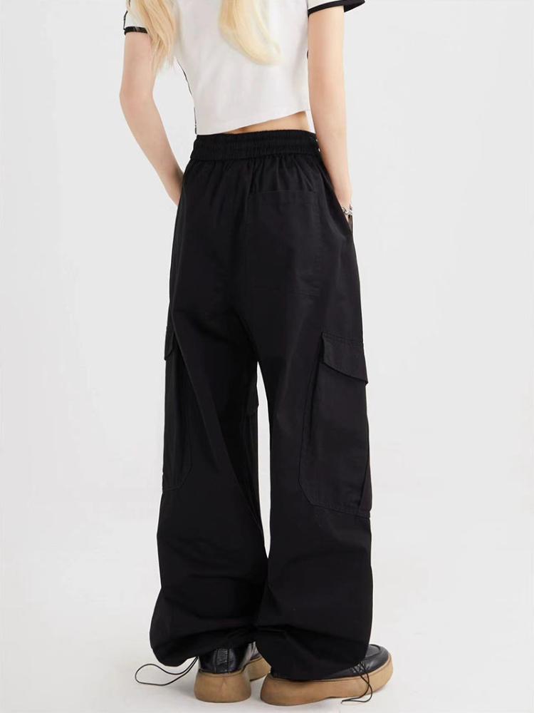 Summer Vintage Streetwear Army Green Cargo Pants Women Y2K Japanese Loose Pocket Parachute Pants Harajuku Oversize Baggy Sweatpants