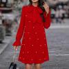 Robes de Printemps pour Femmes avec Nœud Papillon, Manches Longues Perlées, Couleur Unie