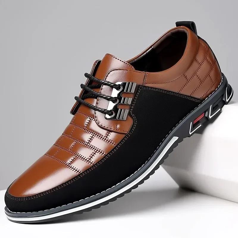 Chaussures décontractées d'affaires d'automne 2024 pour hommes, chaussures en cuir classiques tendance, baskets d'extérieur pour hommes, couture, chaussures habillées respirantes pour hommes