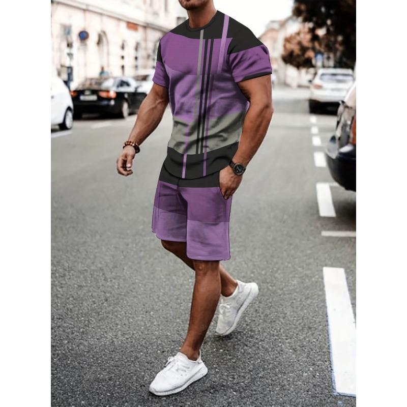 Avslappnad sportdräkt andningsbar utomhus herr-T-shirt shorts sommar 3D-tryckt vuxendräkt