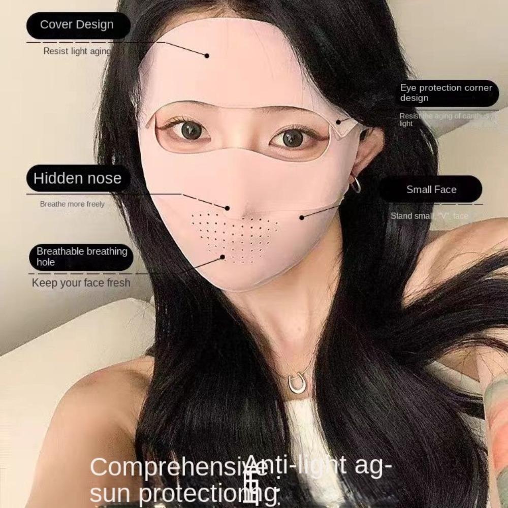 Ice Silk Full Face Mask Solid Color Womne Face Shield Adjustable Sunscreen Mask  Cycling