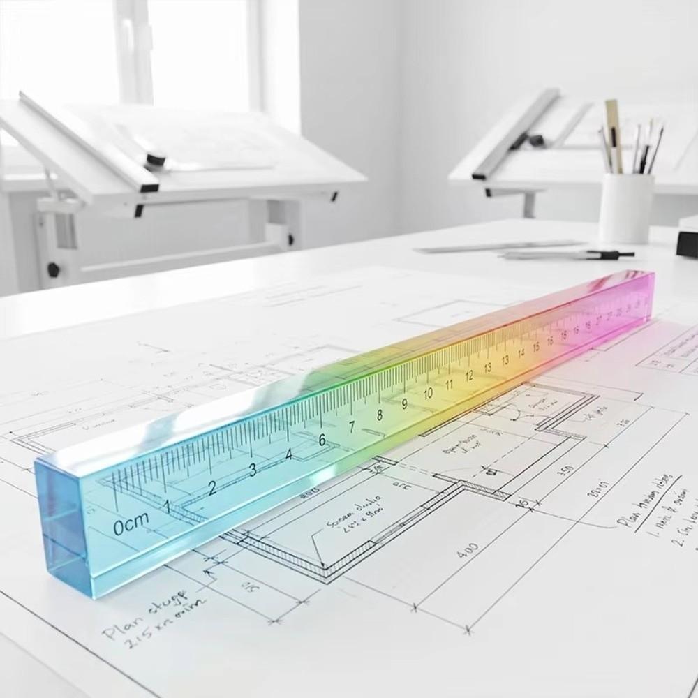 30cm Colored Ruler Acrylic Drawing Tool 2-in-1 Student Ruler  Drawing and Measuring Supplies
