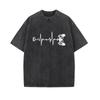 European and American Washed Retro Funny Fish Bone Cartoon Mechanical Printing Hip Hop Short Sleeve Loose T-shirt Top