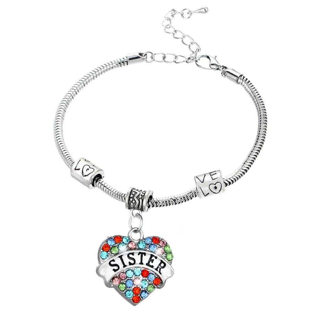 Splendido Bracciale a Cuore d'Amore con Strass Colorati, Membri della Famiglia Intarsiati, Regalo per i Cari