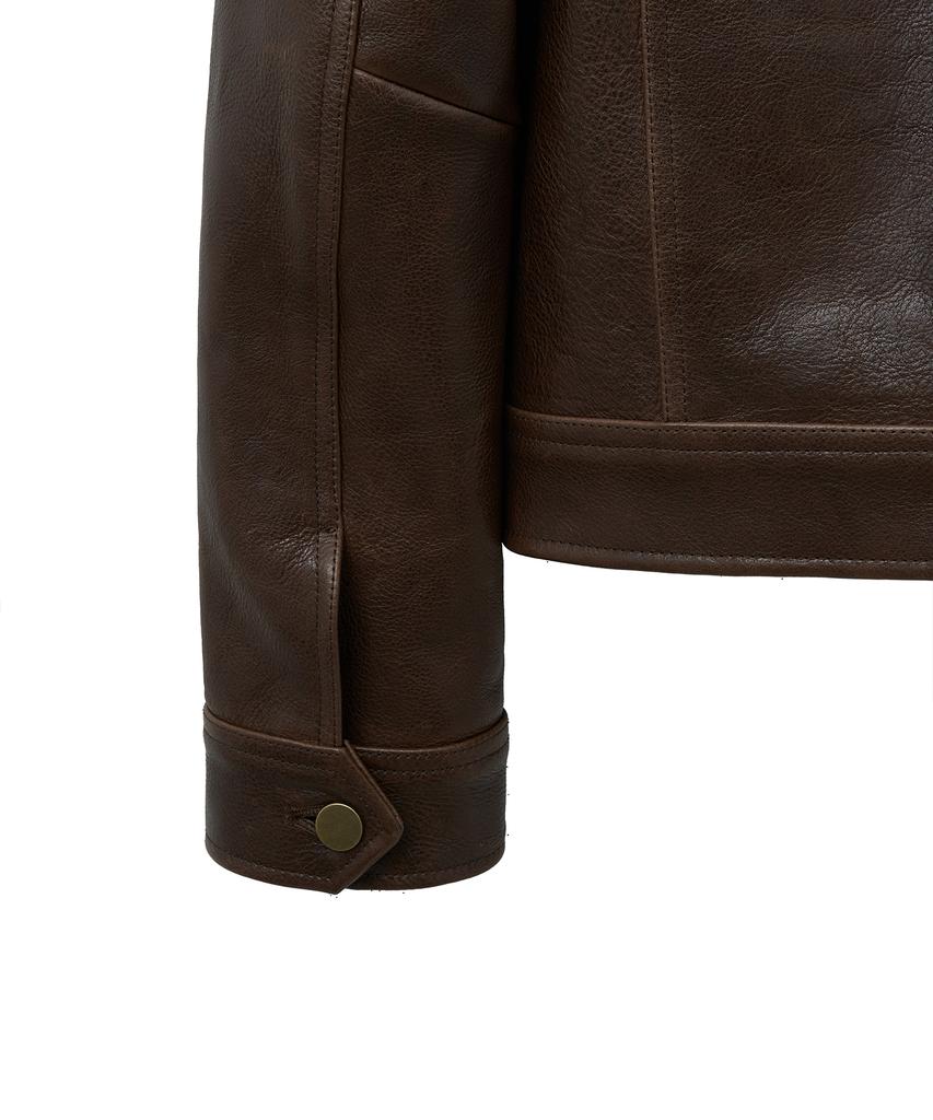 Noirer Antique Cow Leather Trucker Jacket (Brown)