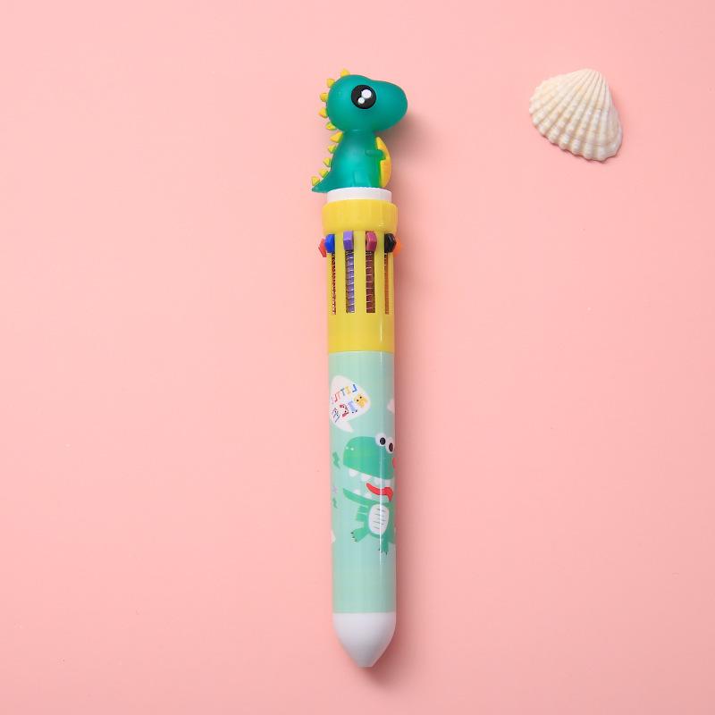 10 Farben Kugelschreiber, niedliches Einhorn, Cartoon-Dinosaurier, Farbe, einziehbarer Stift, mehrfarbig in 1