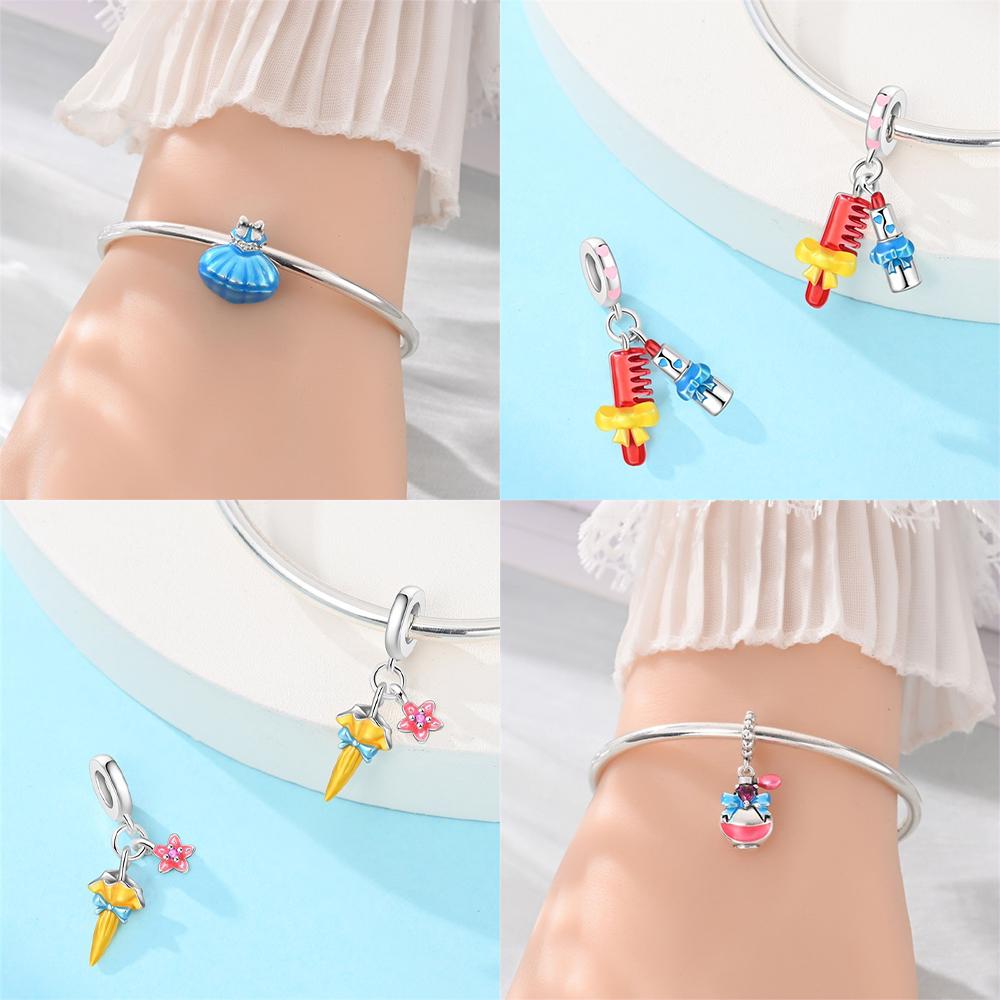 Authentic copper Charm Bead Charms Pink Basket Pendant Blue Dress Comb Iron Tower Bead Charms Compatible With Bracelets Jewellery Diy Women Accessory