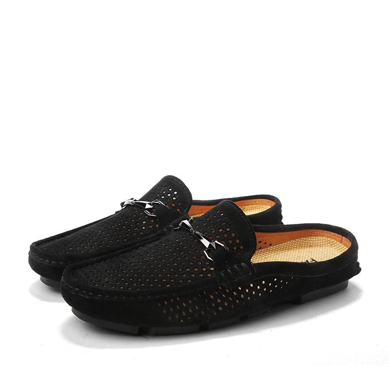 Fashion Fashion Men Leather Slippers Outdoor Half Loafers Lightweight Shoes Breathable Mules for Man Summer Casual Sandals Lazy Shoes
