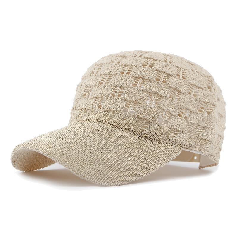 Women Hollow Out Knit Baseball Cap Summer Breathable Solid Color Adjustable Sun Hat Casual Outdoor Sports Visor Cap