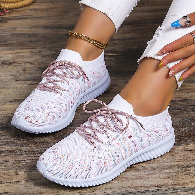 Fashion Fashion Colorful Knitting Sneakers for Women 2024 Autumn Couple Lace Up Non Slip Flats Casual Sports Shoes Woman Plus Size 35-43