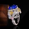 Joyería Vintage, 925 anillos de plata esterlina de zafiro grande de lujo para mujer, anillos elegantes de compromiso con flores para boda, anillos de aniversario