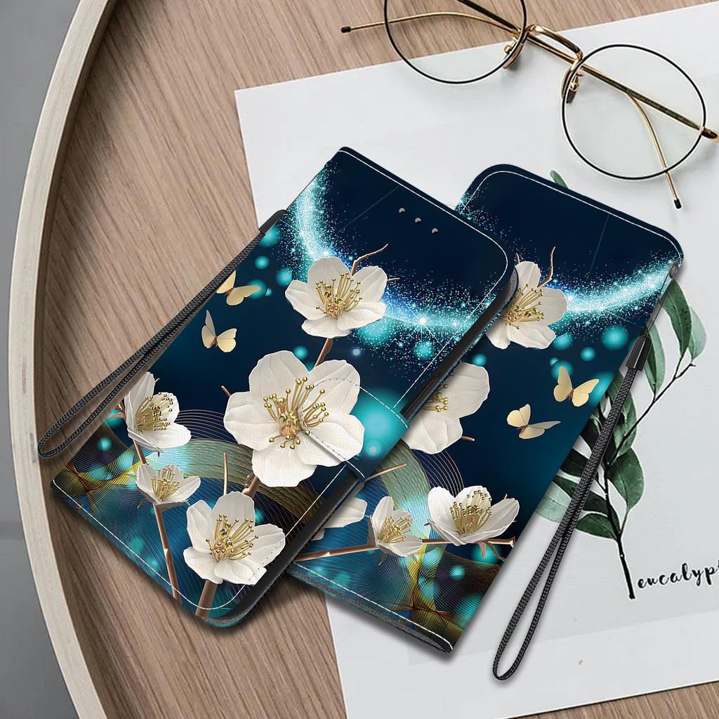 3D Abstract Art Painting Flower Animals Leather Phone Wallet Case Book Stand For Honor X7c Moto G75 Oppo A60 OnePlus 13 Realme 11 Card Slot Flip Cover