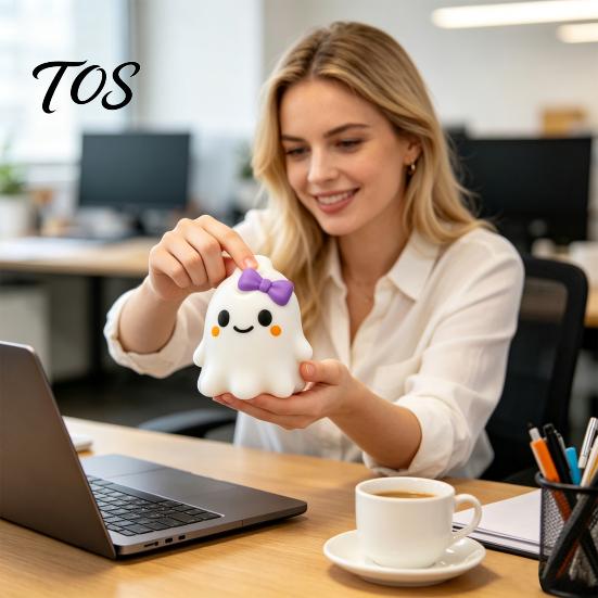 Ghost Sensory Toys Halloween Bow Squeeze Toy, Stress Relief Cartoon Gadget Soft Stretchy Party Favors for Adults Kids Fidget Balls