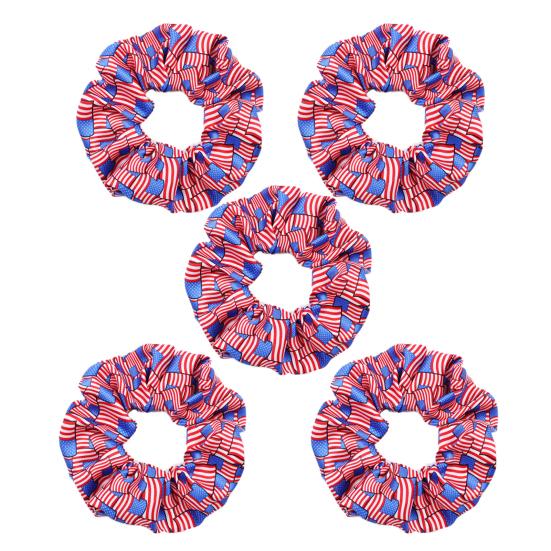 5Pcs Independence Day Hair Ties Patriotic Prints Red White Blue Striped Star Pattern Festival Ponytail Holder Women Hair Scrunchies