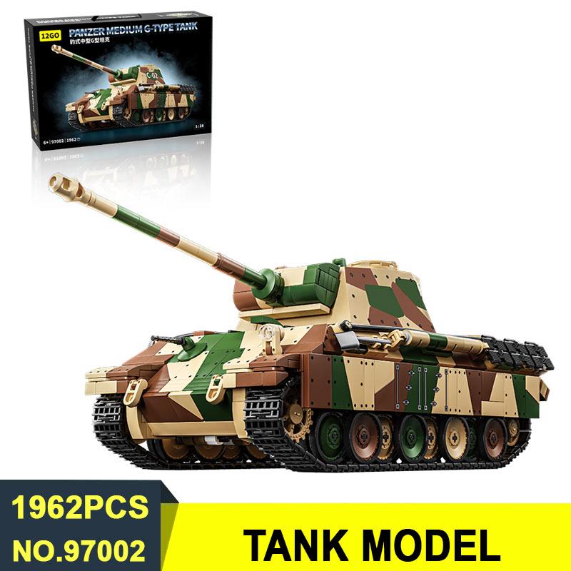 12GO 97002 Niemiecki Czołg Panther Typ G z II Wojny Światowej 1962 szt. Zestaw Klocków Budowlanych Model Wojskowy Zabawki DIY na Prezenty Świąteczne