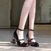 Fashion New Punk Gothic High Heels Pumps Women Rose Heeled Leather Lolita Shoes Woman Ankle Straps Black Mary Jane Shoes Plus Size 43