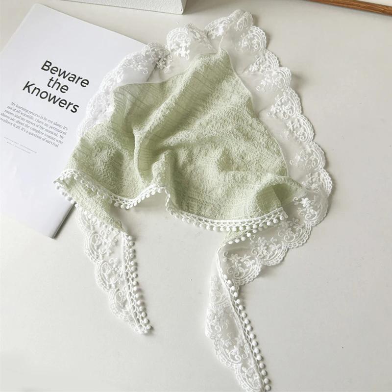 French Bandannas for Women White Lace Triangle Headscarf Pastoral Vintage Turban Headbands Fashion Photograph Summer Accessories