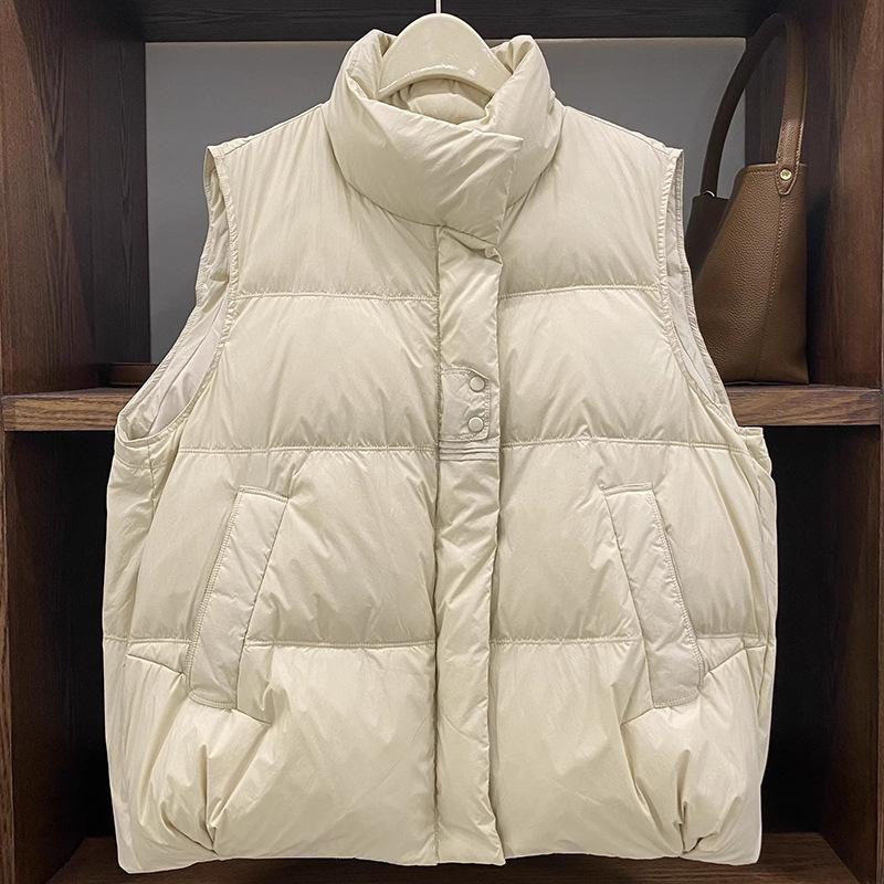 Korean Version Stand-up Collar Down Vest Women's Autumn and Winter Fashion Lightweight Placket Double Buckle Warm and Thin Small Vest
