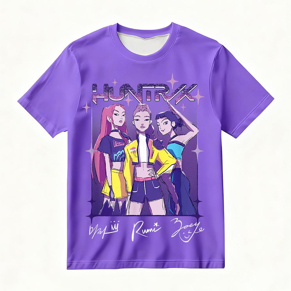 Dames KPop Demon Hunters Bedrukt T-shirt Zomer Trendy Street & Diverse Gelegenheden, Met HUNTRIX Groepskarakters Y2k Top