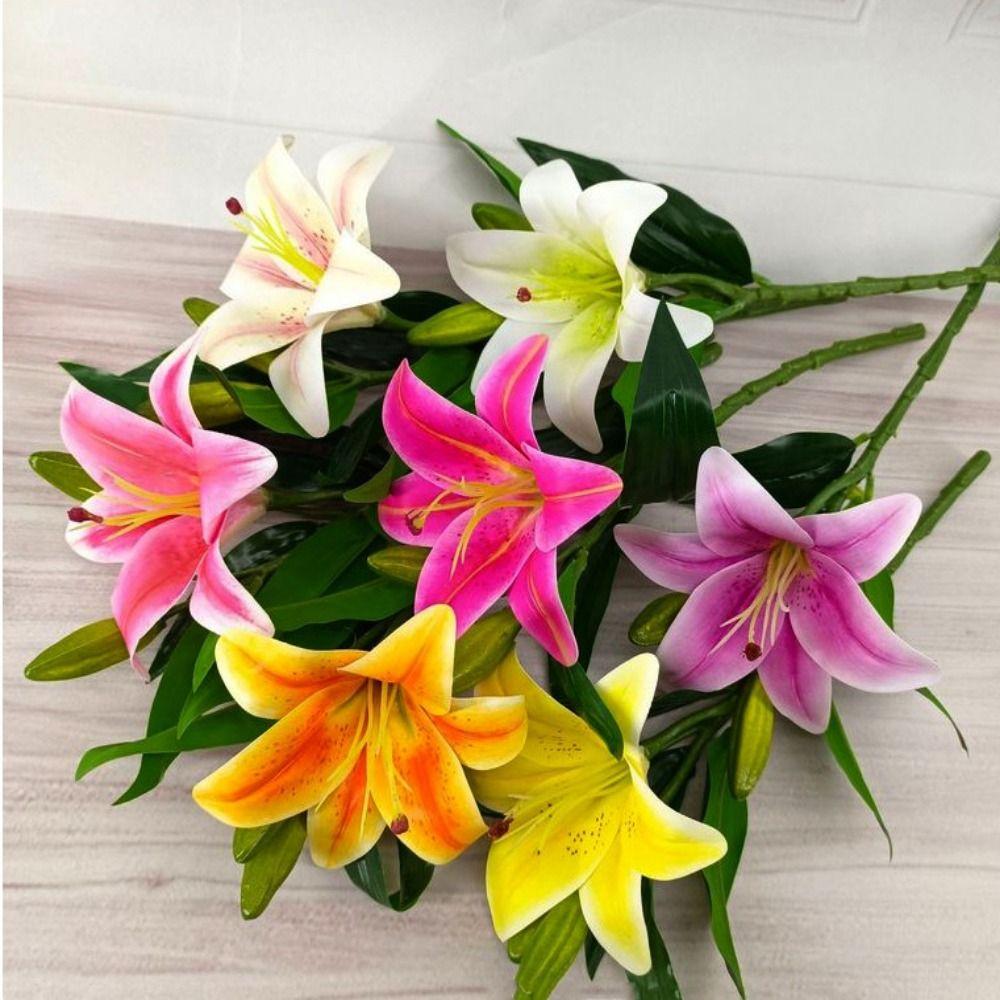 with 1pc Flowers and 2pcs Bud Artificial Lily Flower 36*15cm Fake Flowers Home Decoration