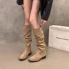 New Style Solid Color Comfortable Knee-high Boots Round Head Square Heels Increase Large Size Winter High Boots