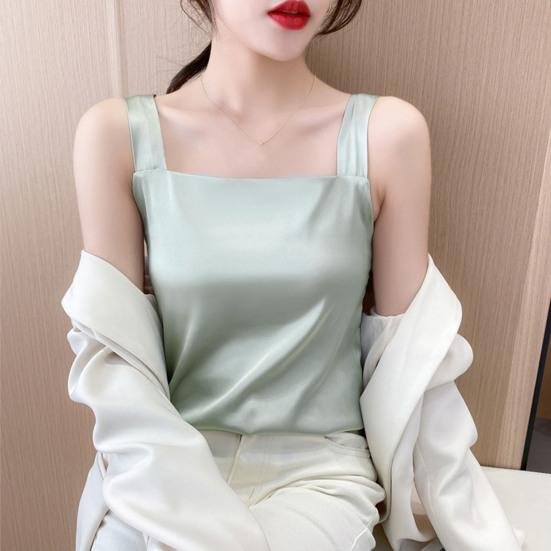 Women Vest Square Collar Sleeveless Smooth Tank Tops Solid Color Breathable Casual Camisole Daily Wear