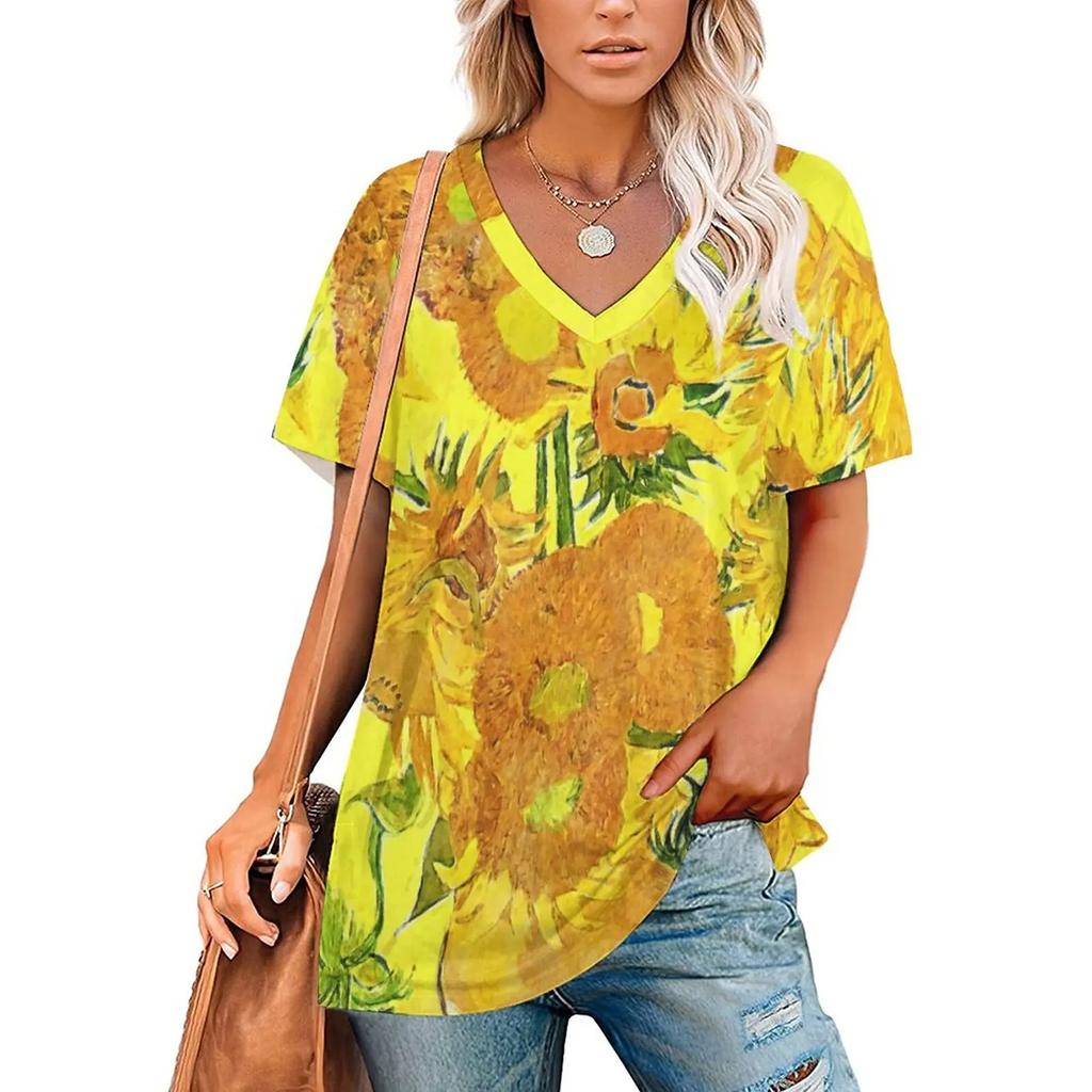 T-shirts Van Gogh peinture à l'huile impression 3D femmes t-shirt à manches courtes col en V streetwear surdimensionné Harajuku t-shirts féminins haut vêtements