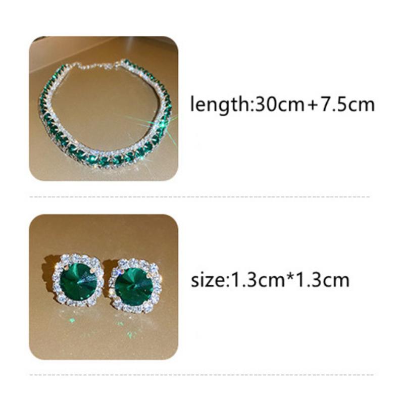 Lyx Halsband Örhängen Set Grön Kristall Halsband Kvinnor Bröllop Brud Smycken Tillbehör