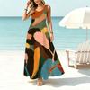 Floor-Length Abstract Art Sleeveless Maxi Dress Flowy,Comfortable Versatile for Beach Vacations,Daily Casual Travel Photos