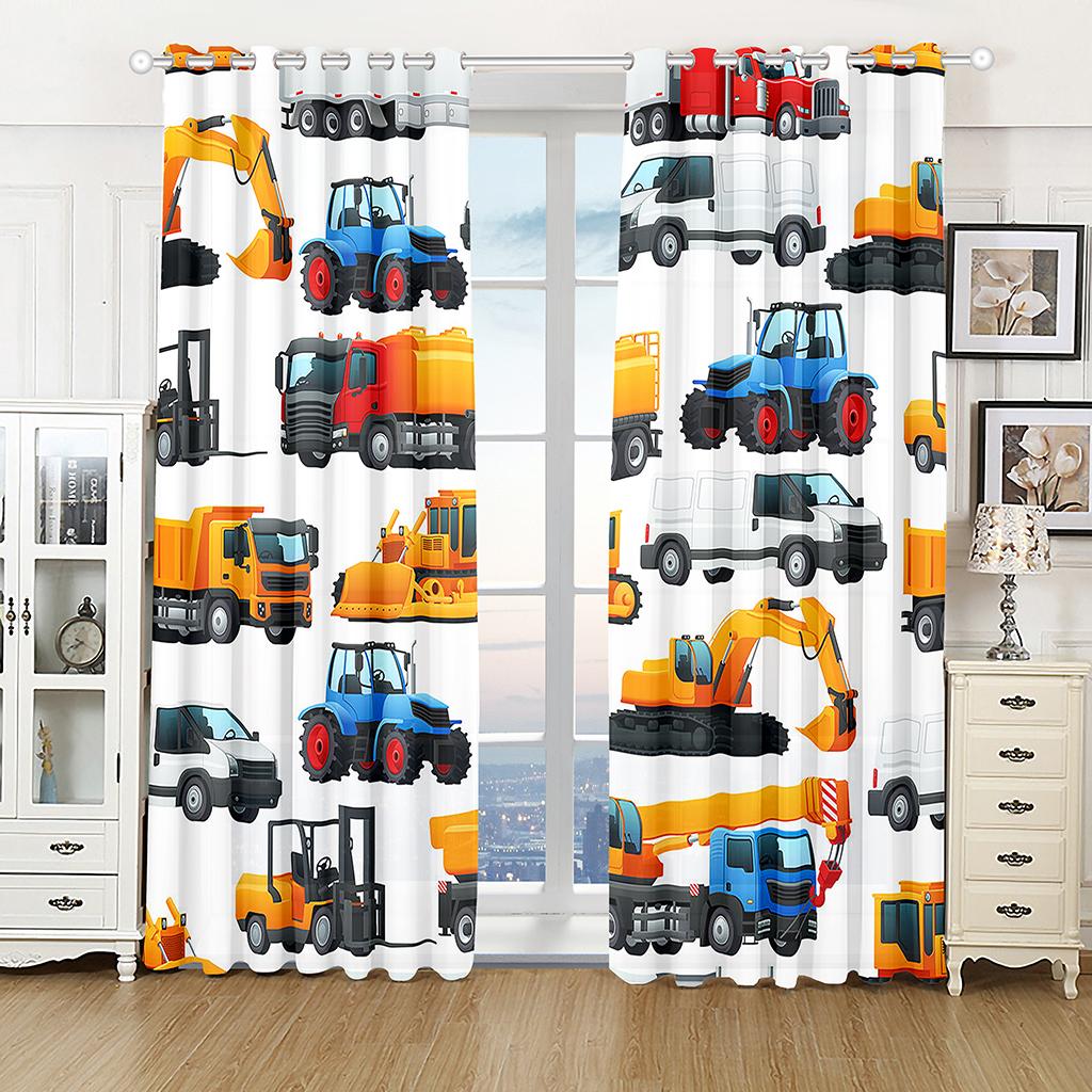 3D Cartoon Tractor Truck Excavator Bulldozer Child Curtains Blinds for Boys Room Kitchen Windows Decor Curtains 2 Panels