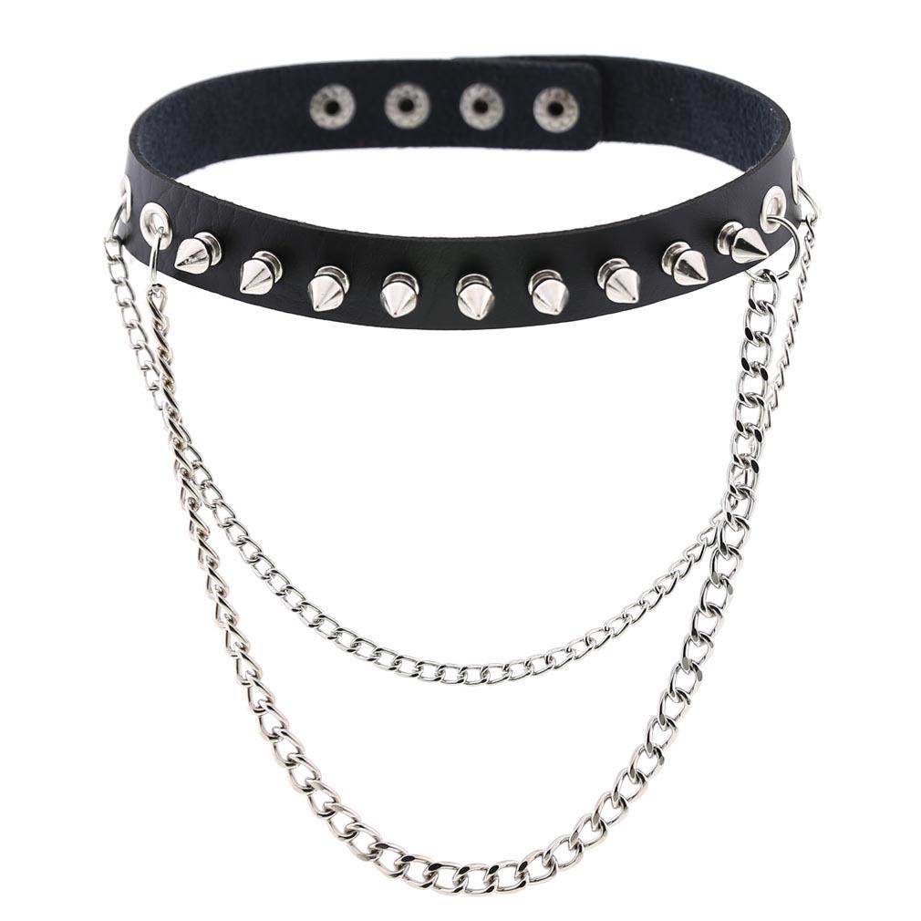DIEZI Harajuku Black PU Leather Choker Necklace For Women Men Punk Gothic Round Heart Star Statement Pendant Tassel Necklace