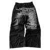 Men's American Retro Letter Print Washed Wide-Leg Denim Pants