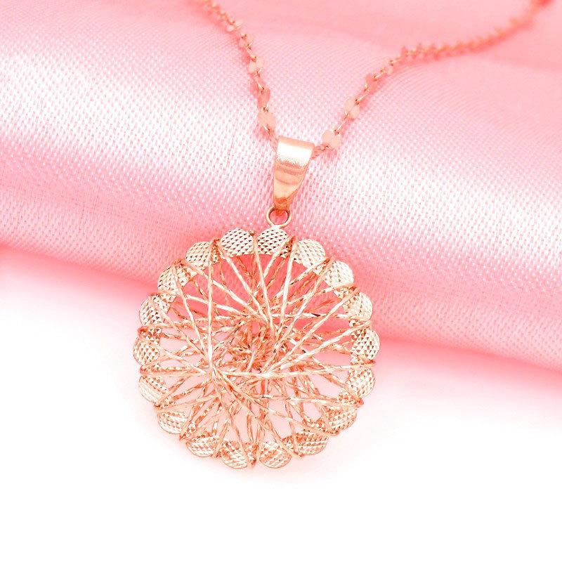 Purple Gold Round Brushed Pendant Fashion Temperament Rose Gold Plated Color Gold Necklace