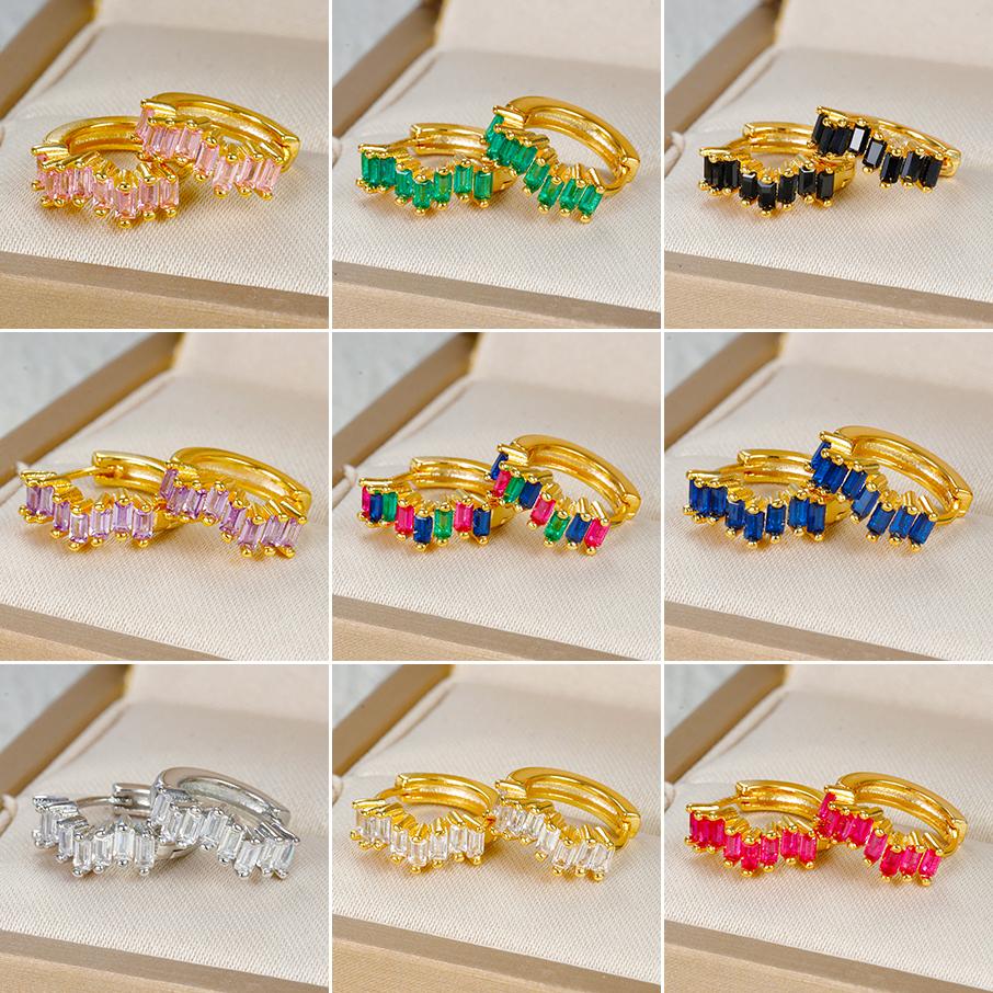 Trendy Gold Plated Round Huggie Hoop Earrings for Women Stainless Steel Colorful Zirocn Piercing Earrings Fashion Jewelry