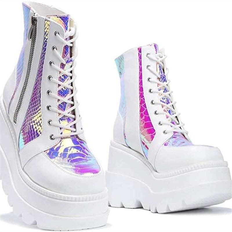 Women Ankle Boots Gothic Platform Punk Winter Martin Black High Heels Demonias Sexy Ladies Shoes Plus Size 41 42 43