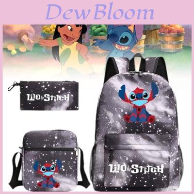 Adorable Stitch Print School Backpack Set Breathable Waterproof Oxford Fabric For Kids