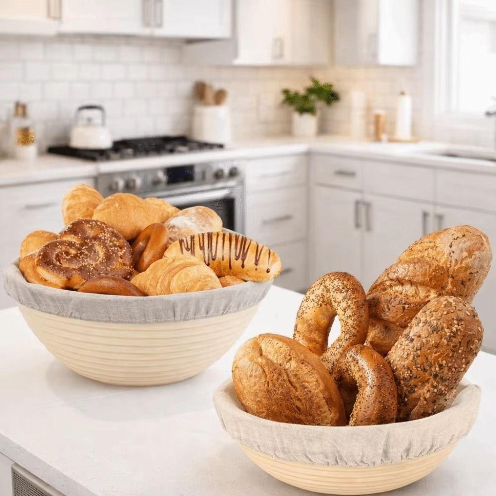 Round Bread Proofing Basket Linen Lining Handmade Bread Basket Natural 6 Sizes Sourdough Proofing Baske Bread Making