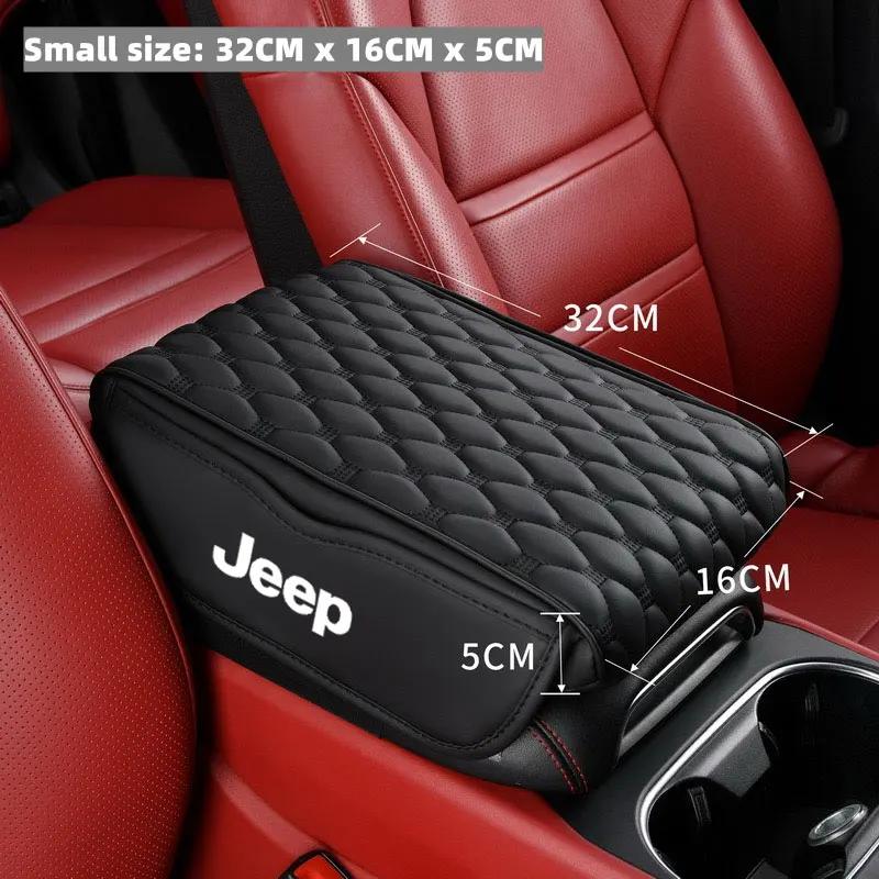 For Jeep Car Armrest Cover Mat Leather Waterproof Storage Box Pad For Jeep Grand Cherokee Wk2 Wrangler JK Lanyard Gladiator A