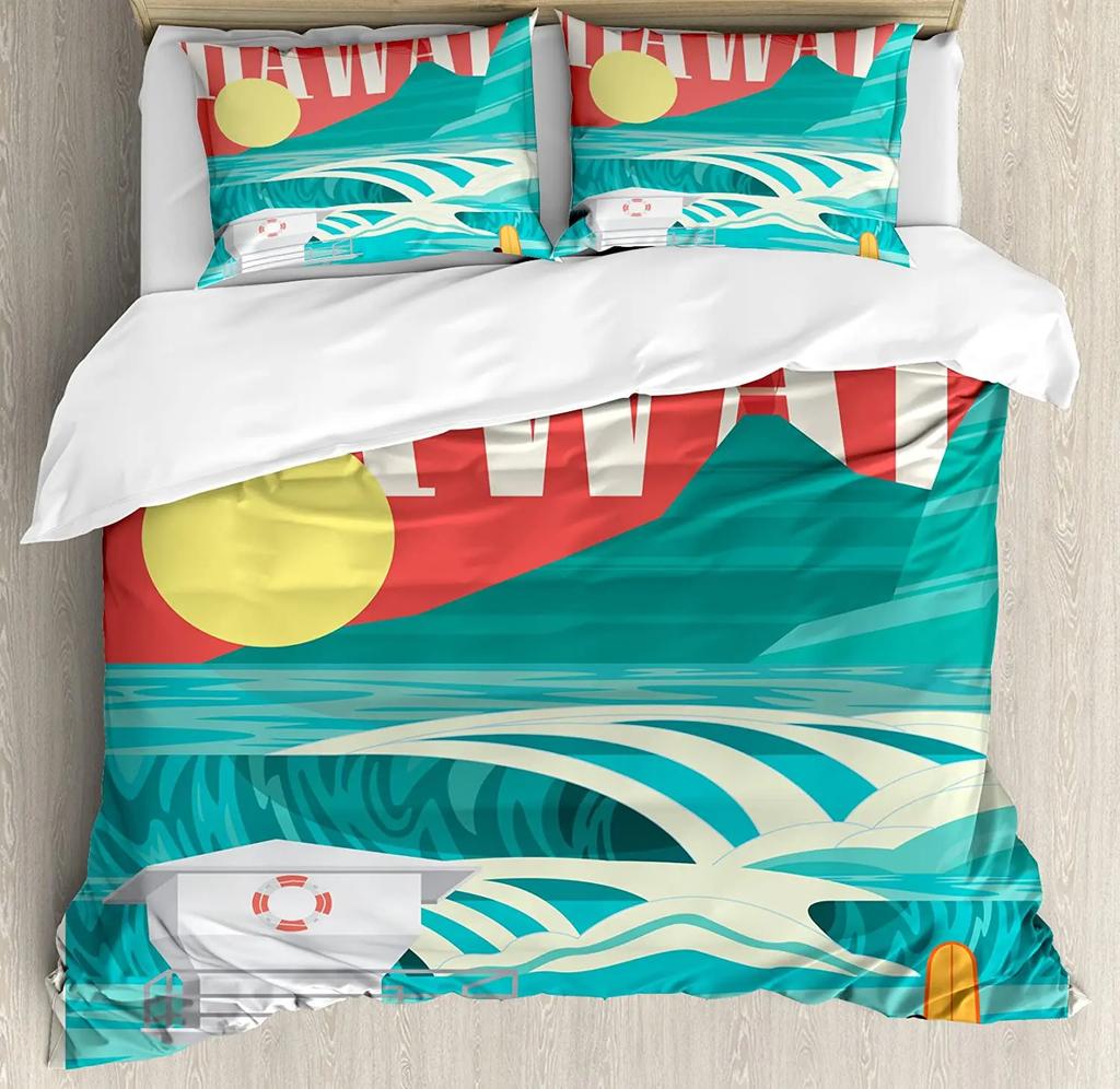 Surf Bedding Set For Bedroom Bed Home Hippie Classic Old Bus with Surfboard Freedom Holida Duvet Cover Quilt Cover Pillowcase