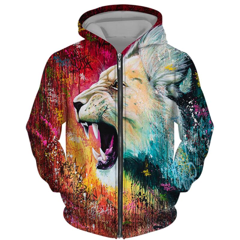 Hanorac pentru bărbați, primăvară, toamnă, cu fermoar, hanorace, 3D, animale, leu, bestie, imprimare, pulover cu glugă, jachetă de modă, îmbrăcăminte sportivă ocazională