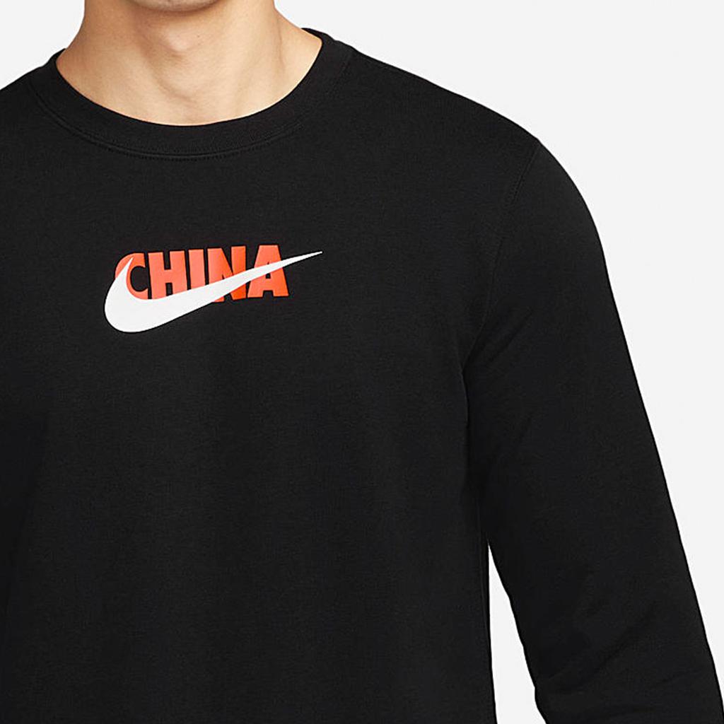 Nike Jersey de cuello redondo de color sólido con estampado del logotipo de la marca, sudadera de manga larga para hombre, tops negros DV5290-010