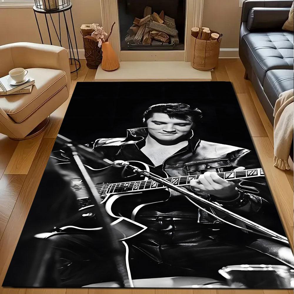 "Retro Musiker spielt Gitarre Design" Gemusterter Teppich, rutschfeste Matte geeignet für Wohnzimmer- und Schlafzimmer-Sofas