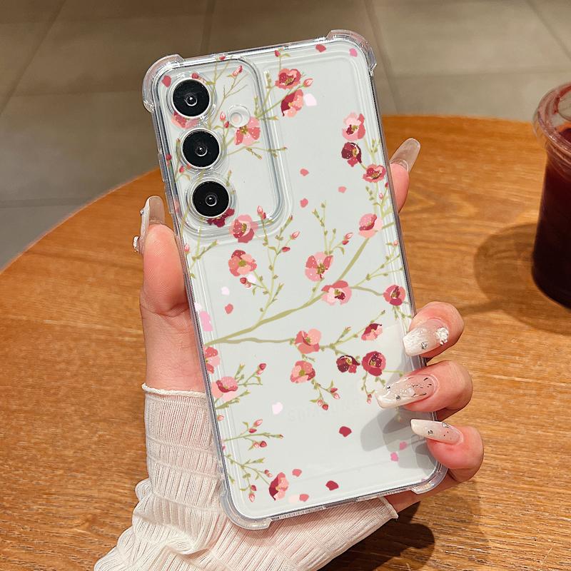 Retro Flowers Patterned Phone Case For Samsung Galaxy S26 S25 S24 S23 Ultra S22 Plus S21 S24 S25 FE Clear Shockproof Soft Cover
