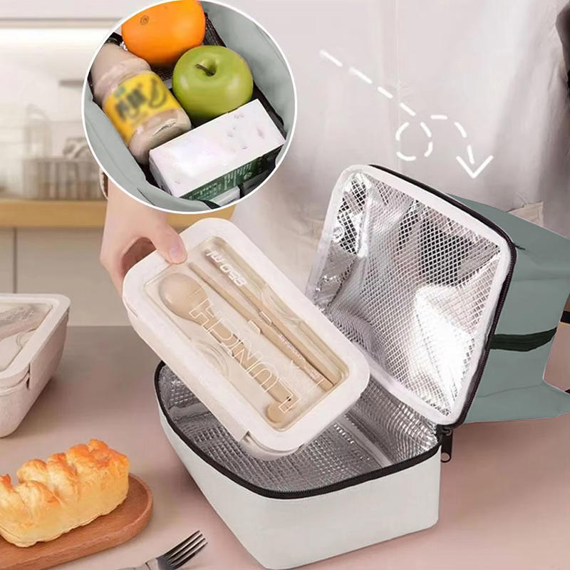 Double-layer Insulated Handbag Lunch Bag With Should Strap Handle Cooler Bag Women Portable Food Bag For Work Student Lunch Box