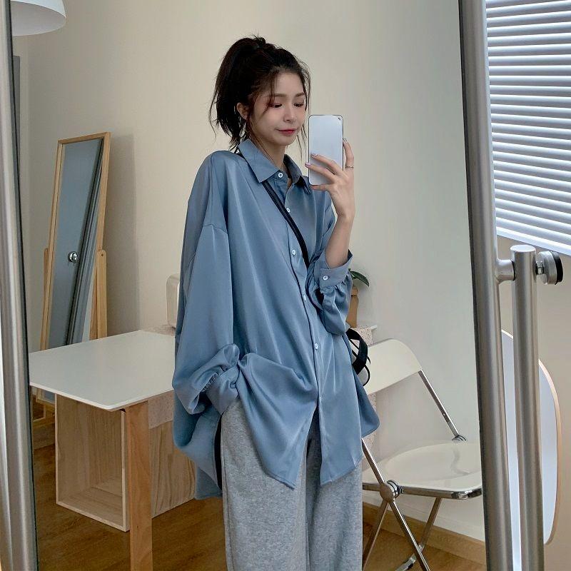 Oversize Shirt Women Summer Chic Cardigan Lantern Sleeve White Long Sleeve Shirt Casual Top